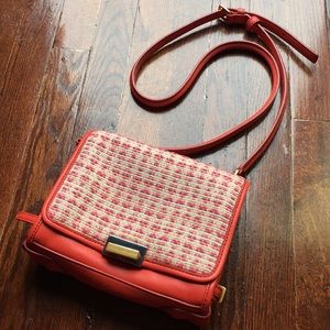 Tweed and leather cross body with gold hardware